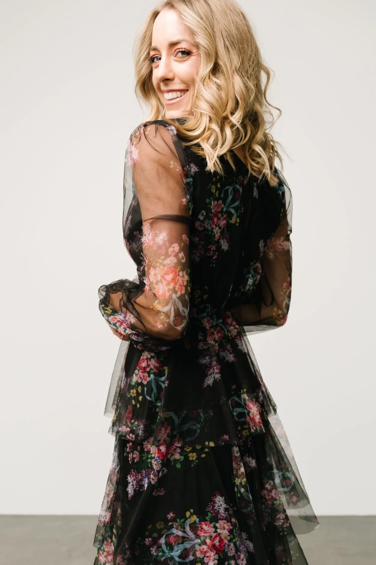 Discount Baltic Born Carolina Tulle Tiered Maxi Dress | Black Floral BlackFloral