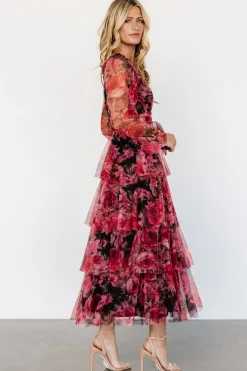 Clearance Baltic Born Carolina Tulle Tiered Maxi Dress | Red + Black Floral Red+BlackFloral