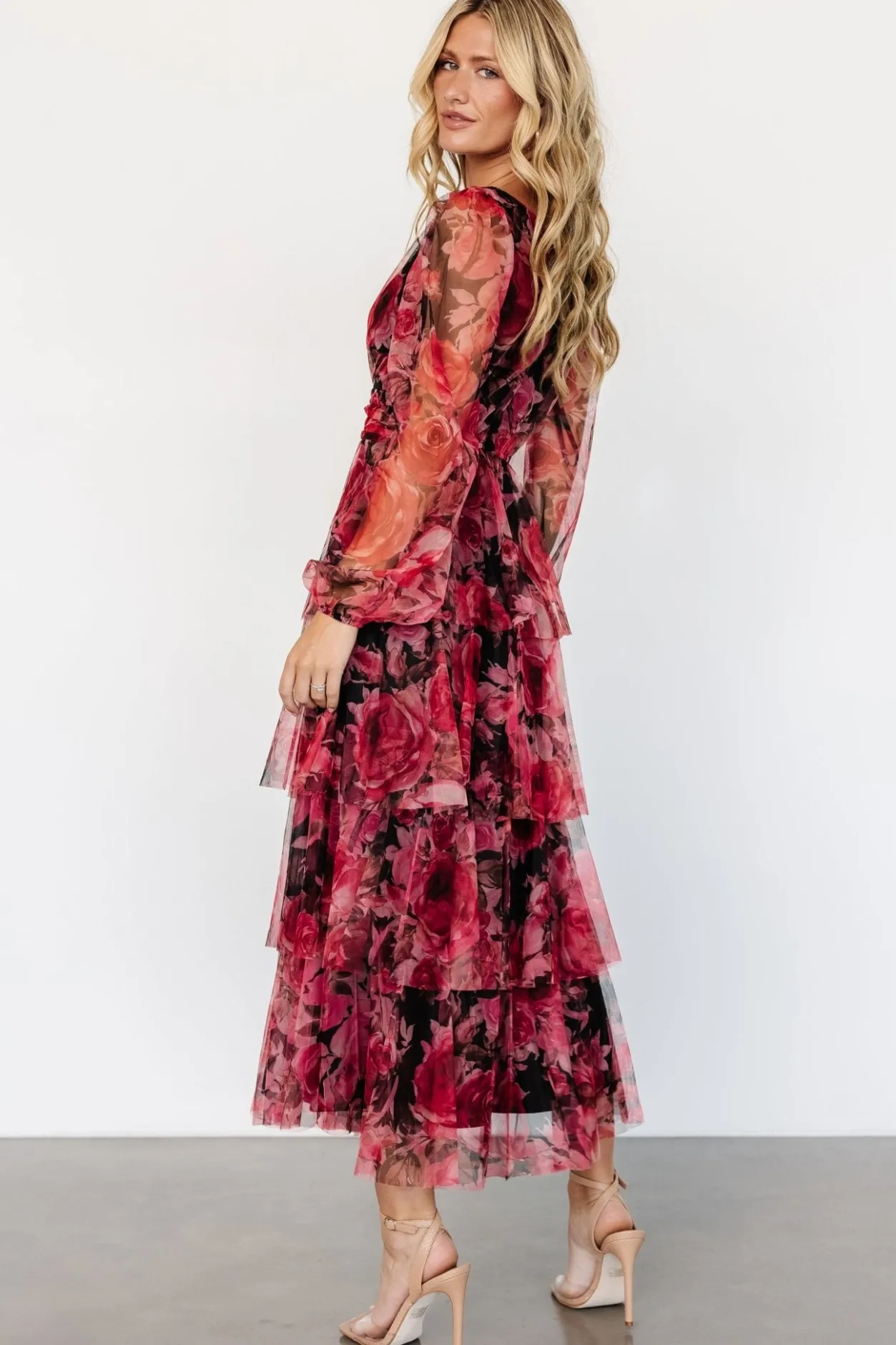 Clearance Baltic Born Carolina Tulle Tiered Maxi Dress | Red + Black Floral Red+BlackFloral