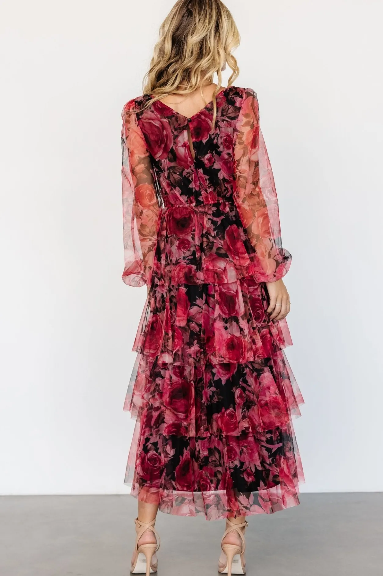 Clearance Baltic Born Carolina Tulle Tiered Maxi Dress | Red + Black Floral Red+BlackFloral
