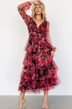 Clearance Baltic Born Carolina Tulle Tiered Maxi Dress | Red + Black Floral Red+BlackFloral
