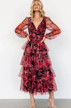 Clearance Baltic Born Carolina Tulle Tiered Maxi Dress | Red + Black Floral Red+BlackFloral