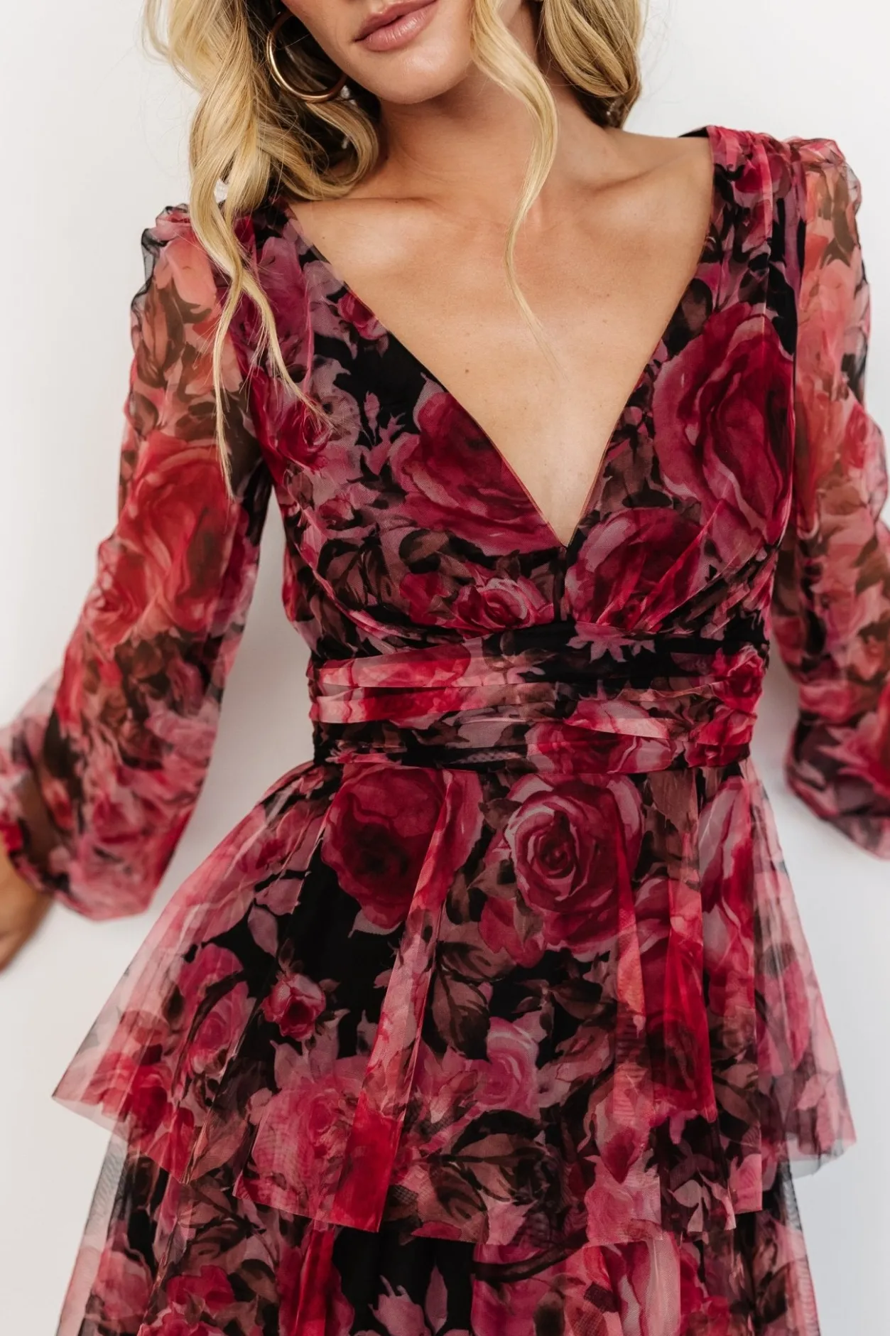 Clearance Baltic Born Carolina Tulle Tiered Maxi Dress | Red + Black Floral Red+BlackFloral
