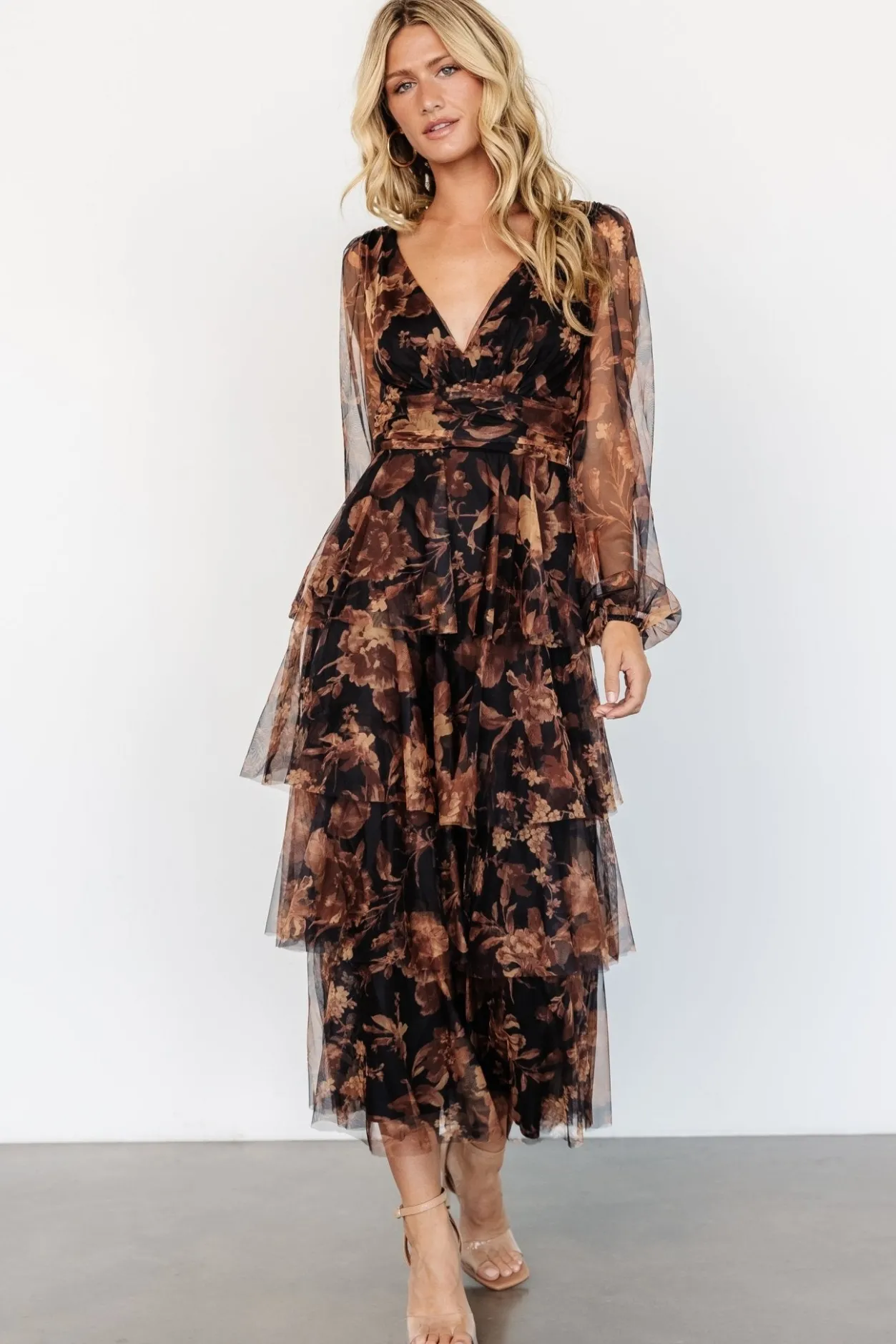 Discount Baltic Born Carolina Tulle Tiered Maxi Dress | Caramel Floral CaramelFloral