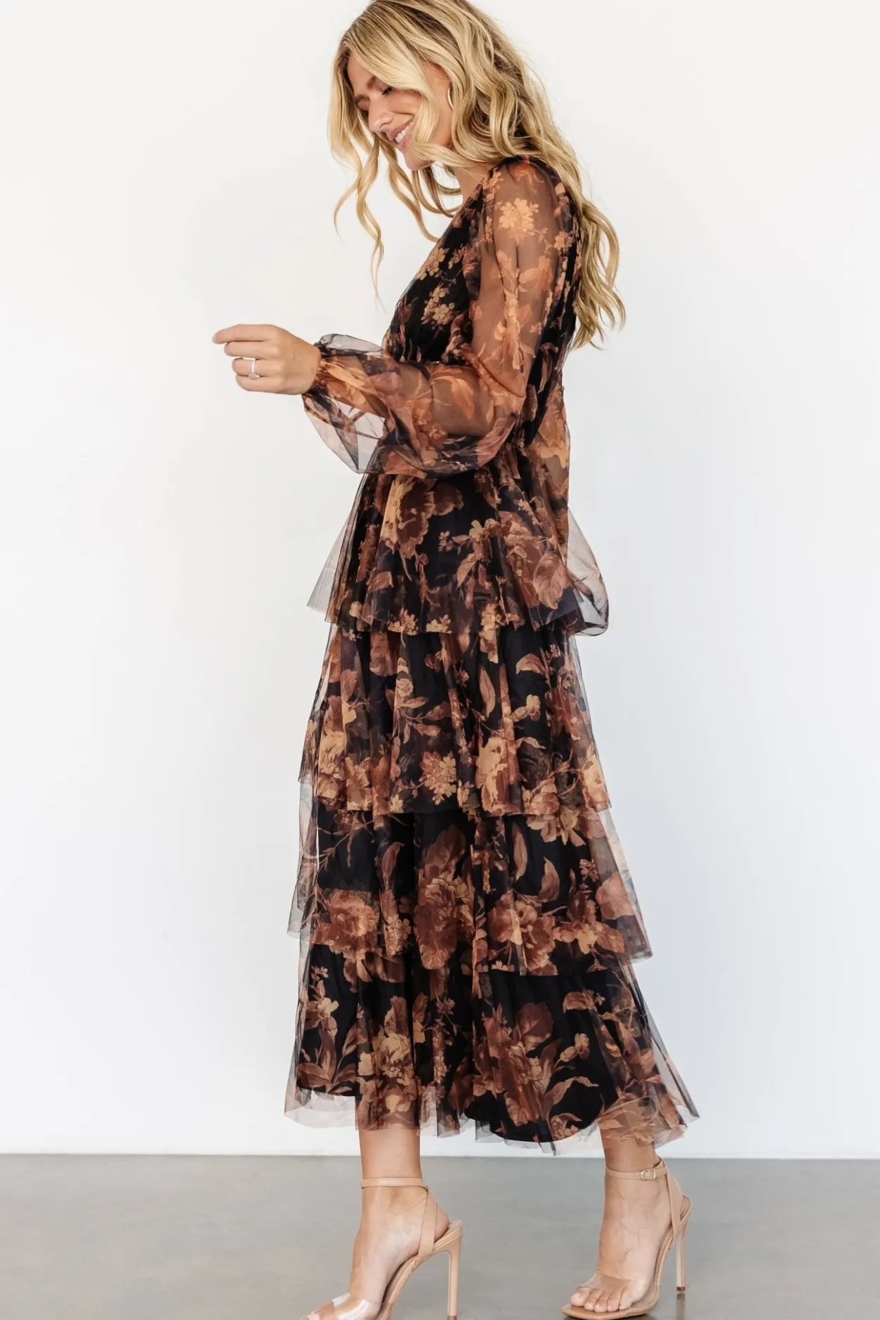Discount Baltic Born Carolina Tulle Tiered Maxi Dress | Caramel Floral CaramelFloral