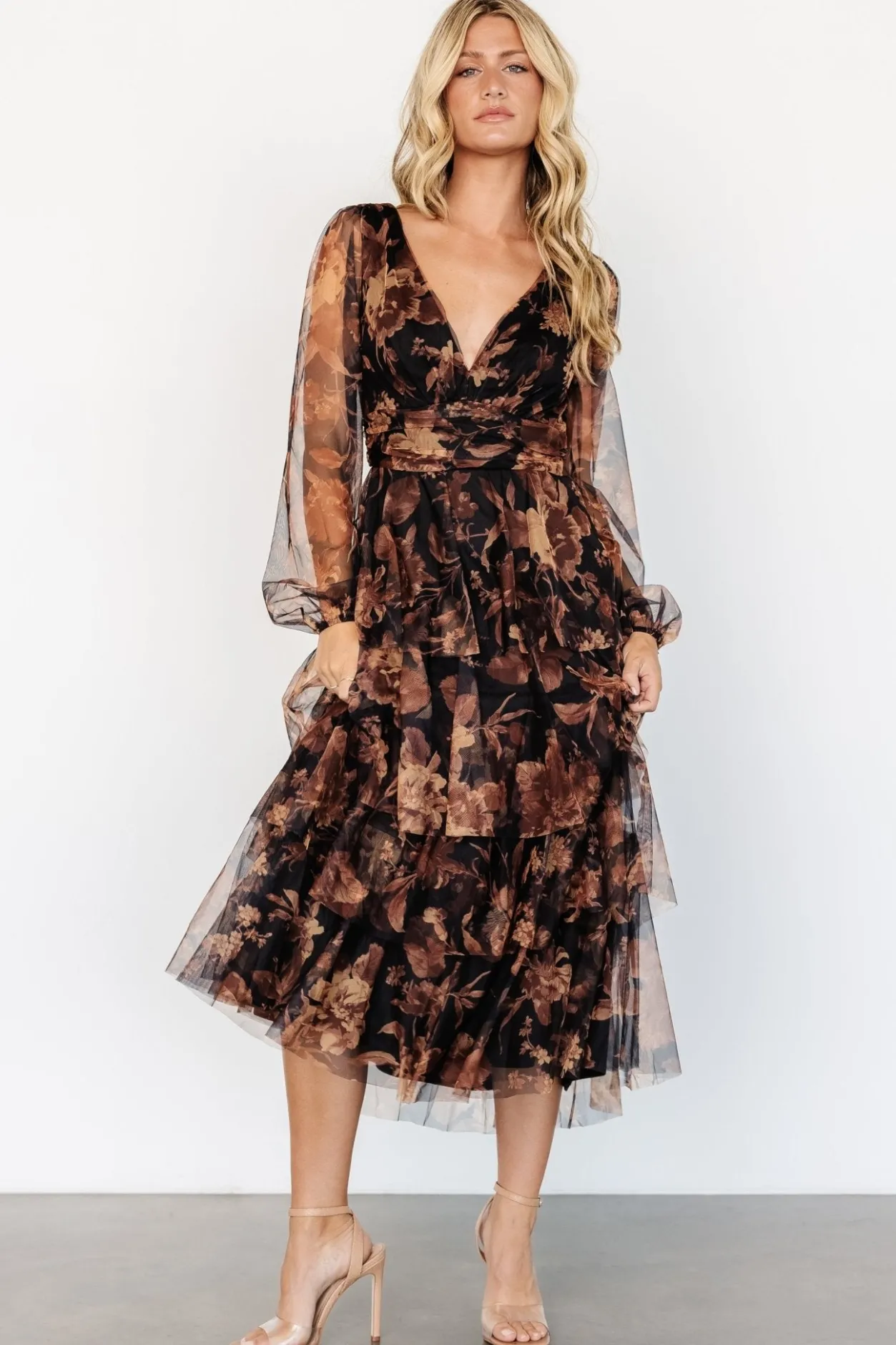 Discount Baltic Born Carolina Tulle Tiered Maxi Dress | Caramel Floral CaramelFloral