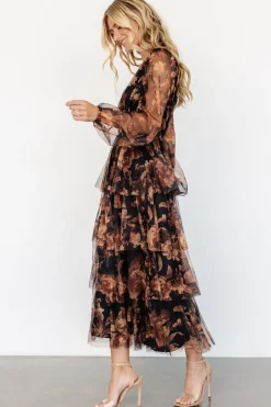 Discount Baltic Born Carolina Tulle Tiered Maxi Dress | Caramel Floral CaramelFloral