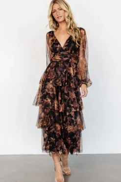 Discount Baltic Born Carolina Tulle Tiered Maxi Dress | Caramel Floral CaramelFloral