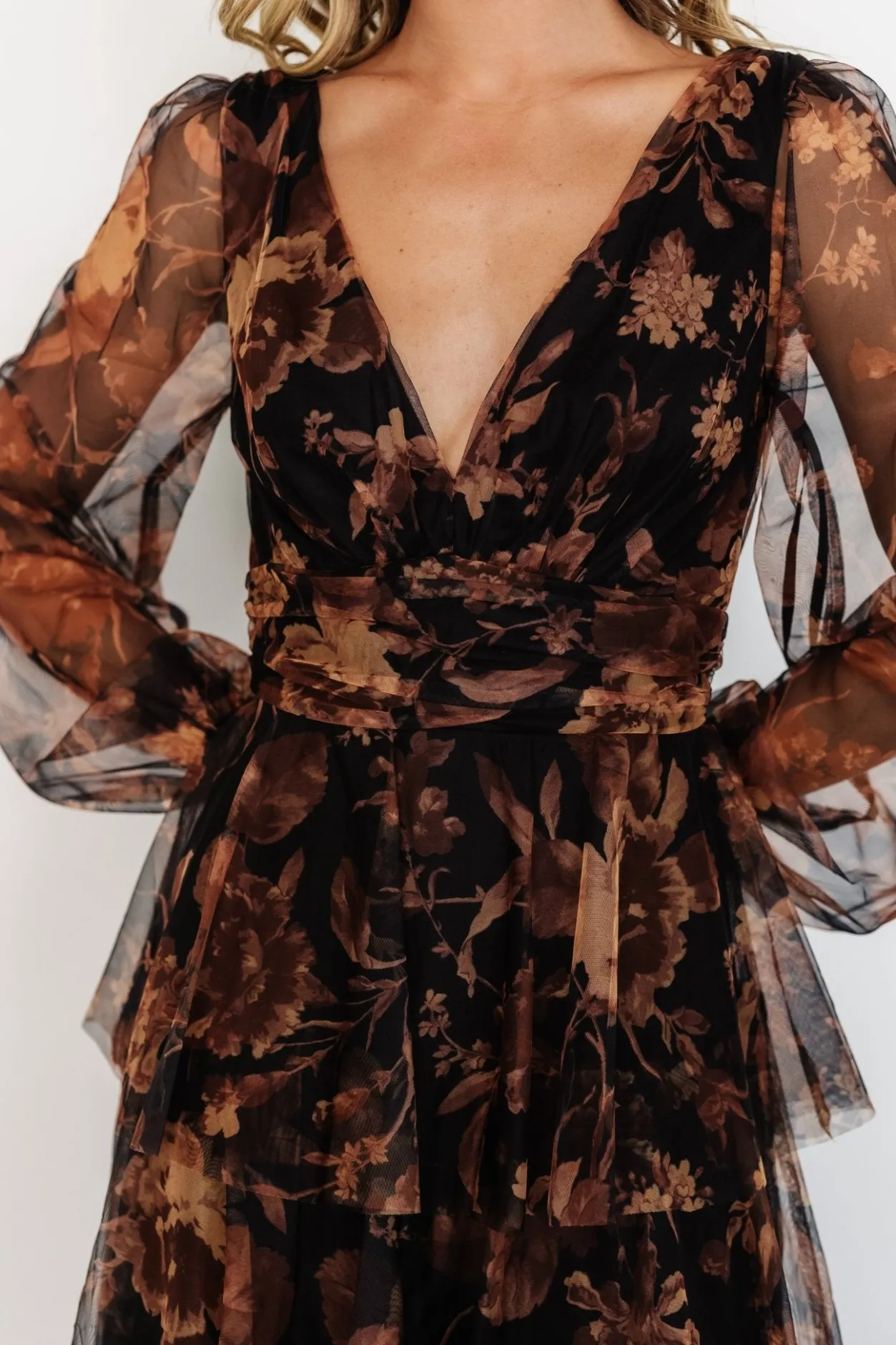 Discount Baltic Born Carolina Tulle Tiered Maxi Dress | Caramel Floral CaramelFloral