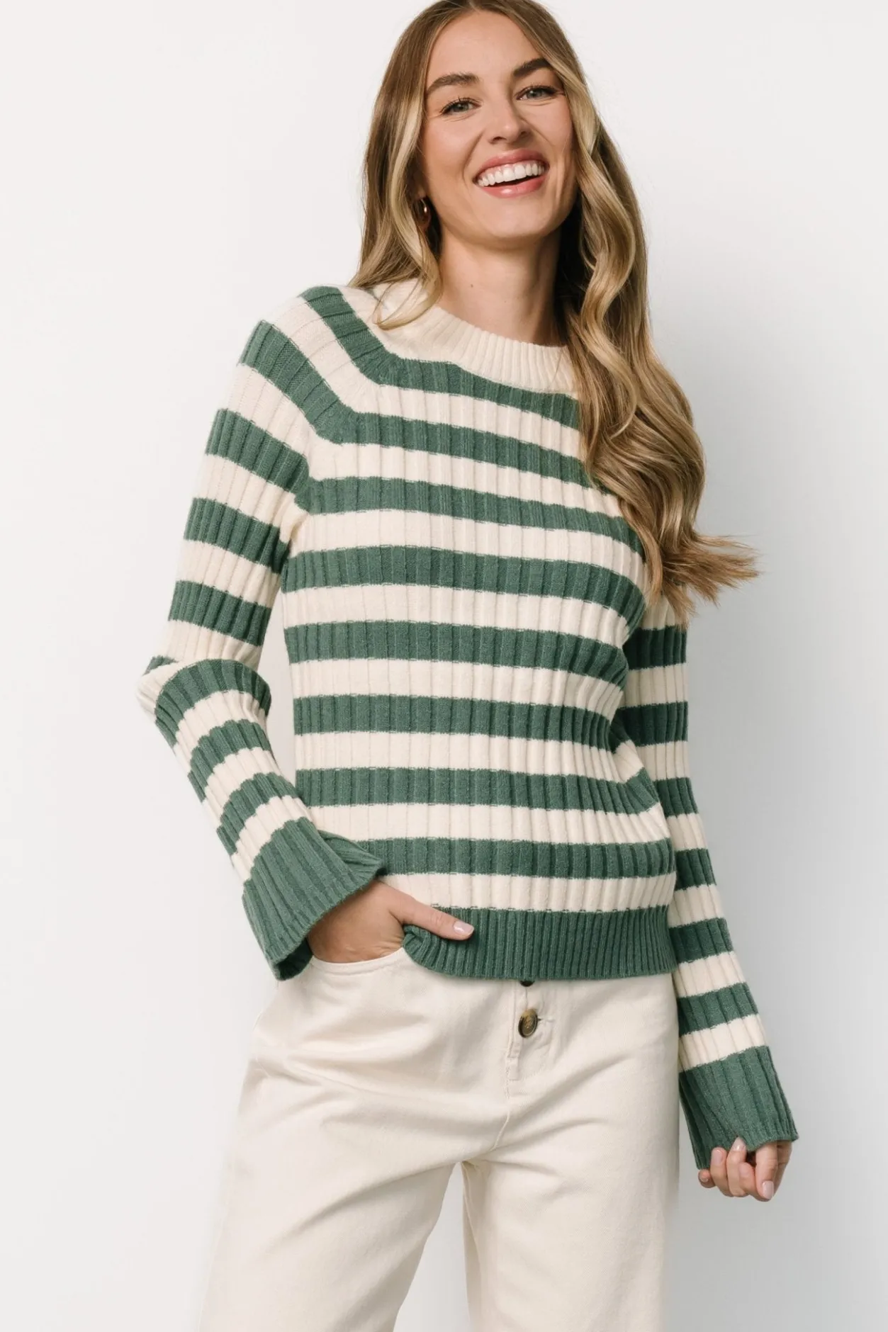 Best Baltic Born Carrie Striped Sweater | Teal + Ivory Teal+Ivory