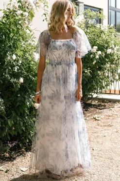 Online Baltic Born Cassandra Tulle Maxi Dress | Blue + White Floral Blue+WhiteFloral