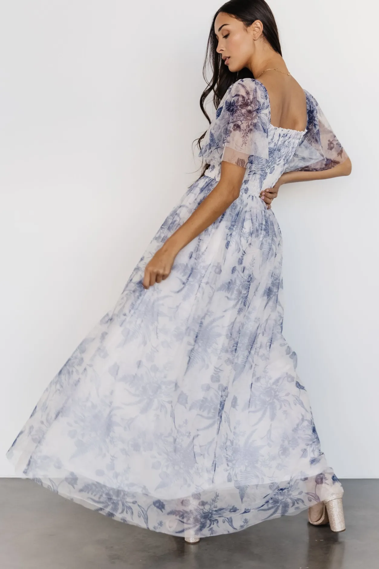 Online Baltic Born Cassandra Tulle Maxi Dress | Blue + White Floral Blue+WhiteFloral