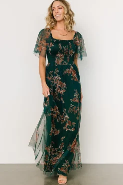 Hot Baltic Born Cassandra Tulle Maxi Dress | Green + Bronze Floral Green+BronzeFloral