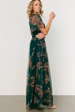 Hot Baltic Born Cassandra Tulle Maxi Dress | Green + Bronze Floral Green+BronzeFloral