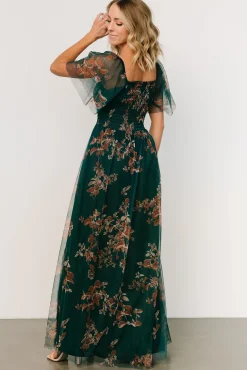 Hot Baltic Born Cassandra Tulle Maxi Dress | Green + Bronze Floral Green+BronzeFloral