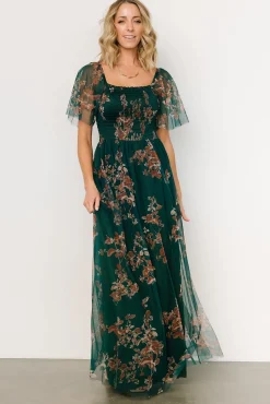 Hot Baltic Born Cassandra Tulle Maxi Dress | Green + Bronze Floral Green+BronzeFloral
