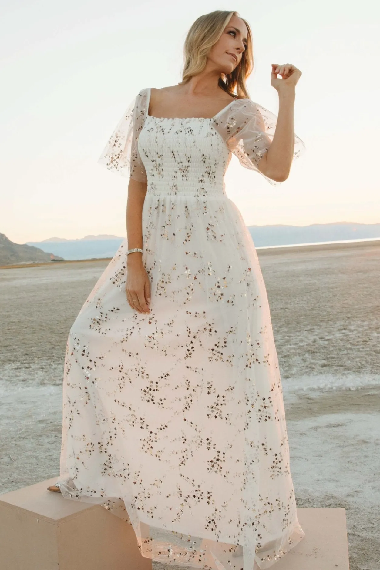 Clearance Baltic Born Cassandra Tulle Maxi Dress | Metallic White MetallicWhite