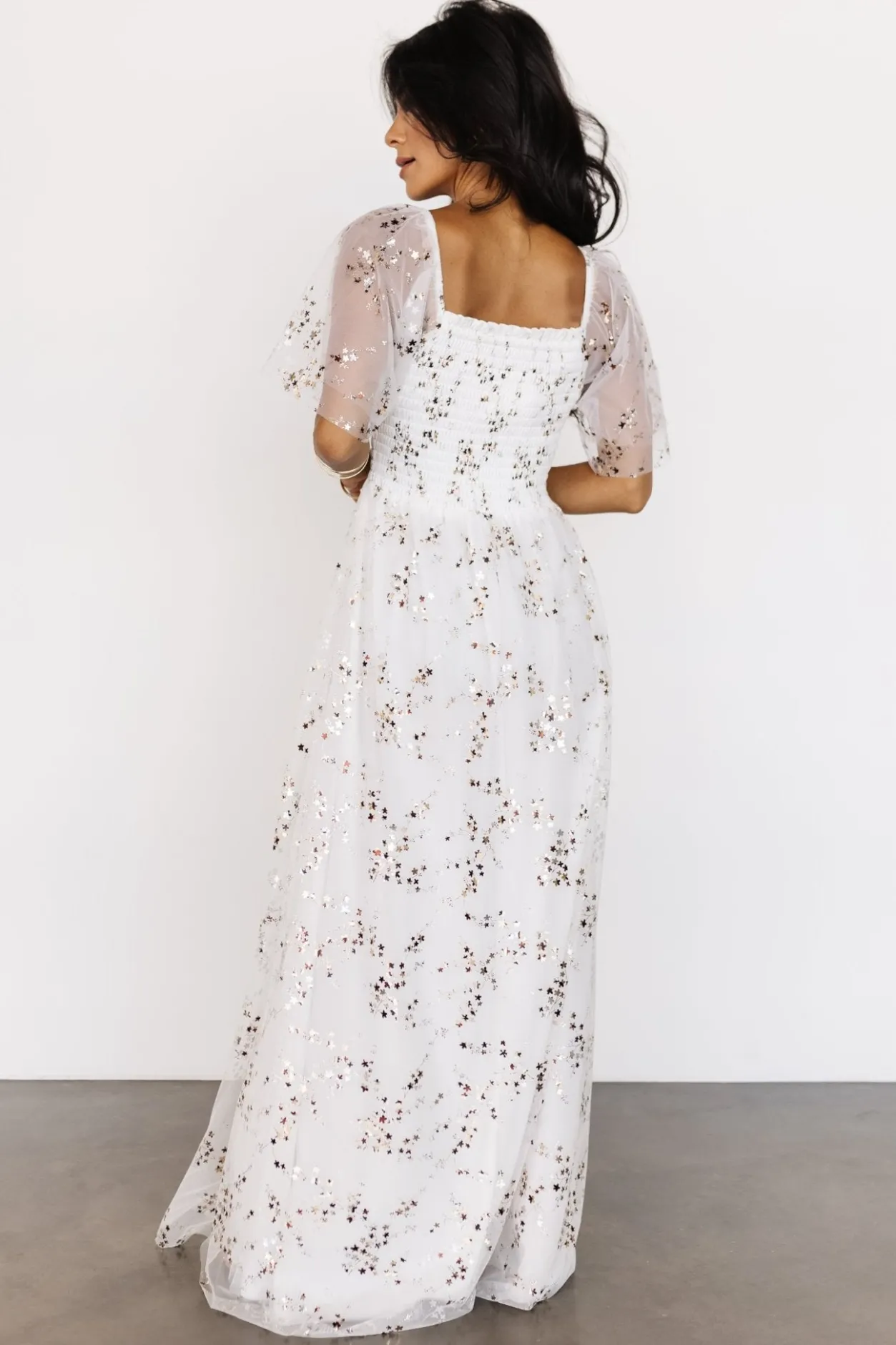 Clearance Baltic Born Cassandra Tulle Maxi Dress | Metallic White MetallicWhite