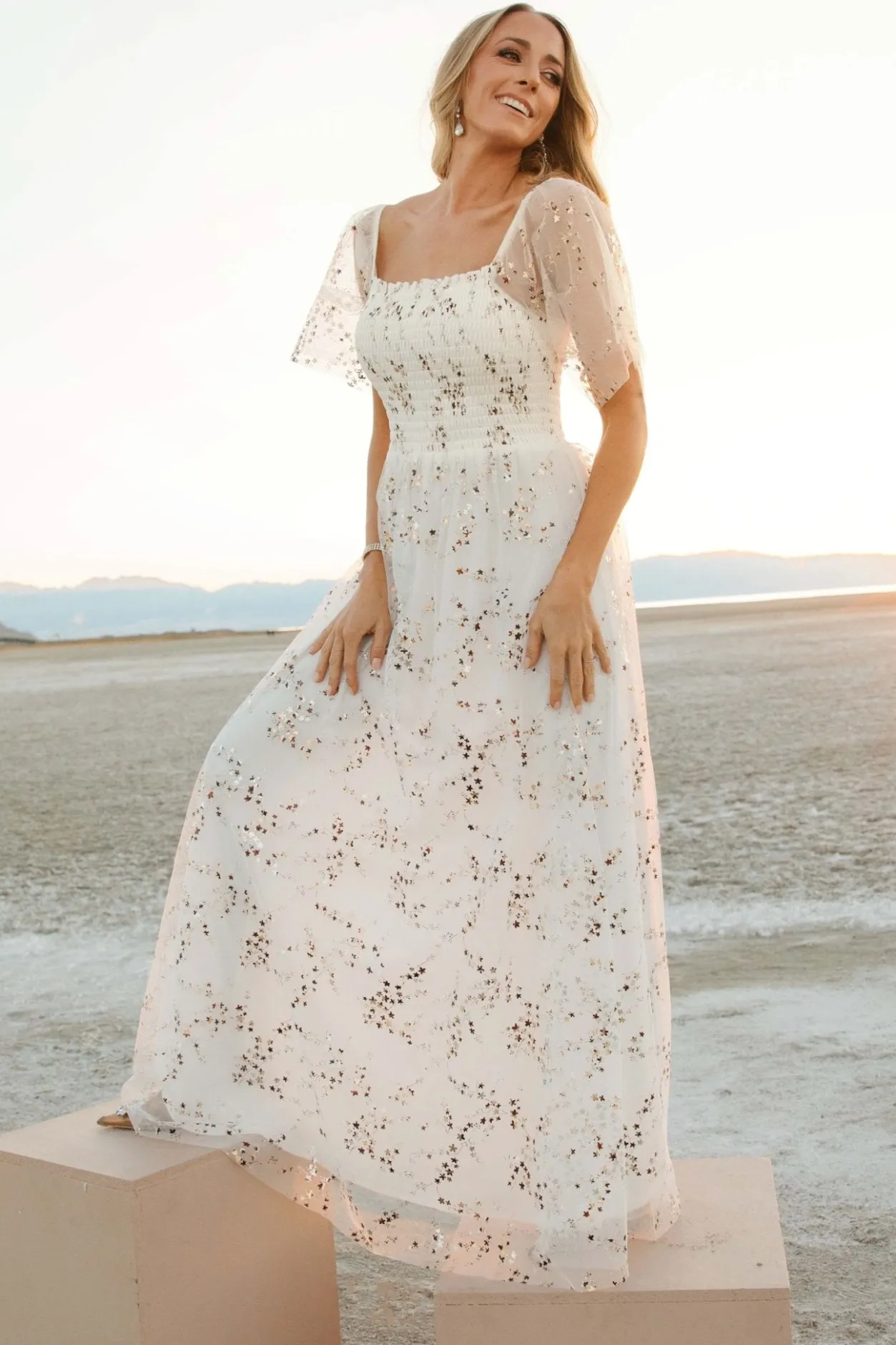 Clearance Baltic Born Cassandra Tulle Maxi Dress | Metallic White MetallicWhite
