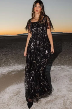 Clearance Baltic Born Cassandra Tulle Maxi Dress | Metallic Black MetallicBlack