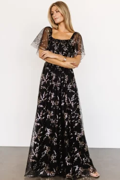 Clearance Baltic Born Cassandra Tulle Maxi Dress | Metallic Black MetallicBlack