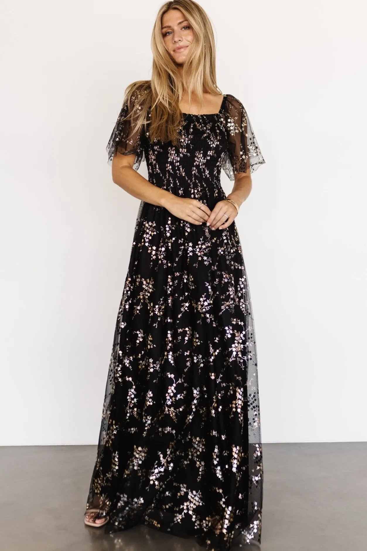 Clearance Baltic Born Cassandra Tulle Maxi Dress | Metallic Black MetallicBlack