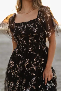 Clearance Baltic Born Cassandra Tulle Maxi Dress | Metallic Black MetallicBlack