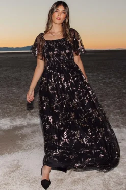 Clearance Baltic Born Cassandra Tulle Maxi Dress | Metallic Black MetallicBlack