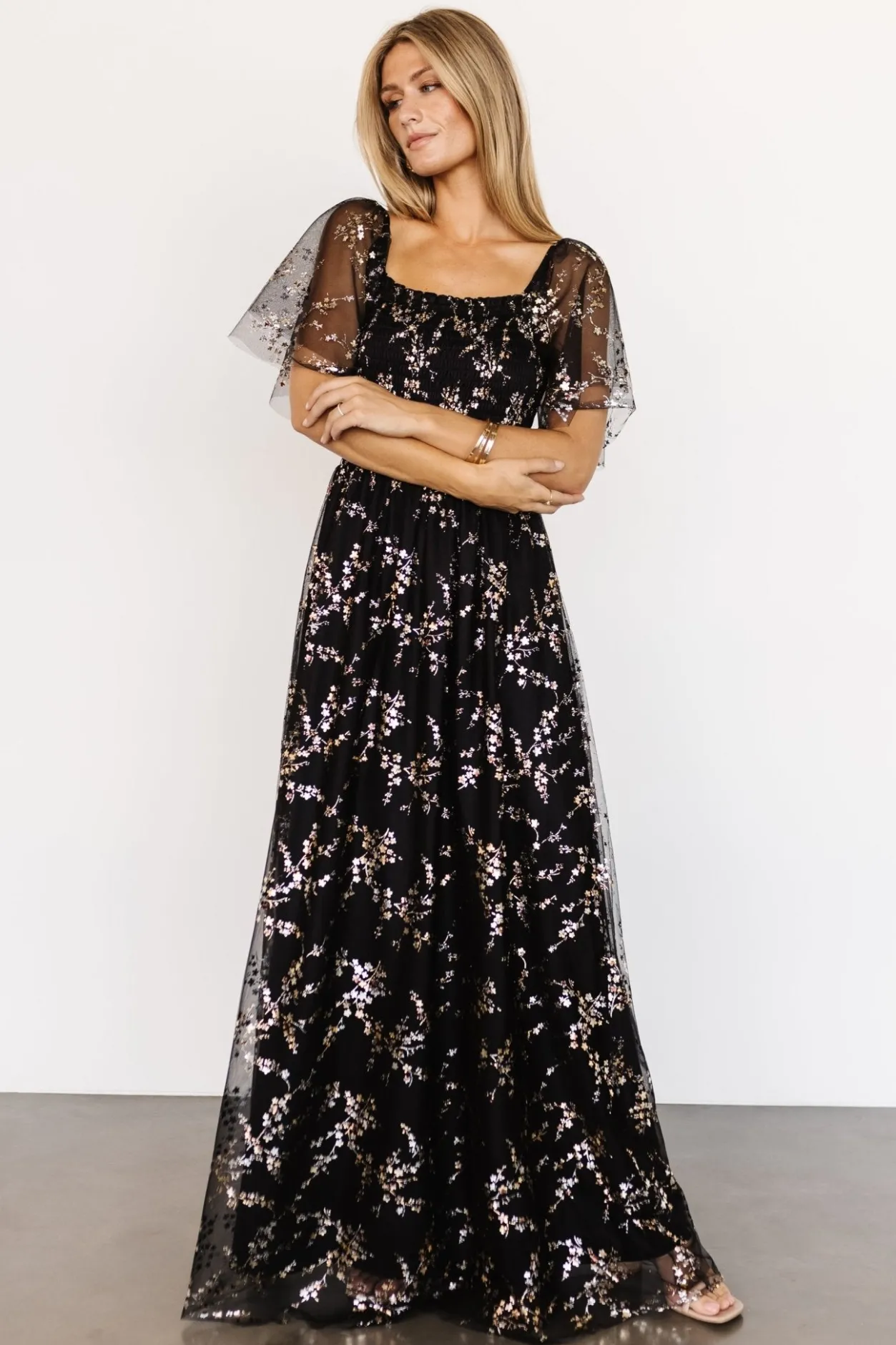 Clearance Baltic Born Cassandra Tulle Maxi Dress | Metallic Black MetallicBlack