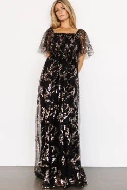 Clearance Baltic Born Cassandra Tulle Maxi Dress | Metallic Black MetallicBlack