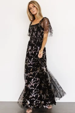 Clearance Baltic Born Cassandra Tulle Maxi Dress | Metallic Black MetallicBlack