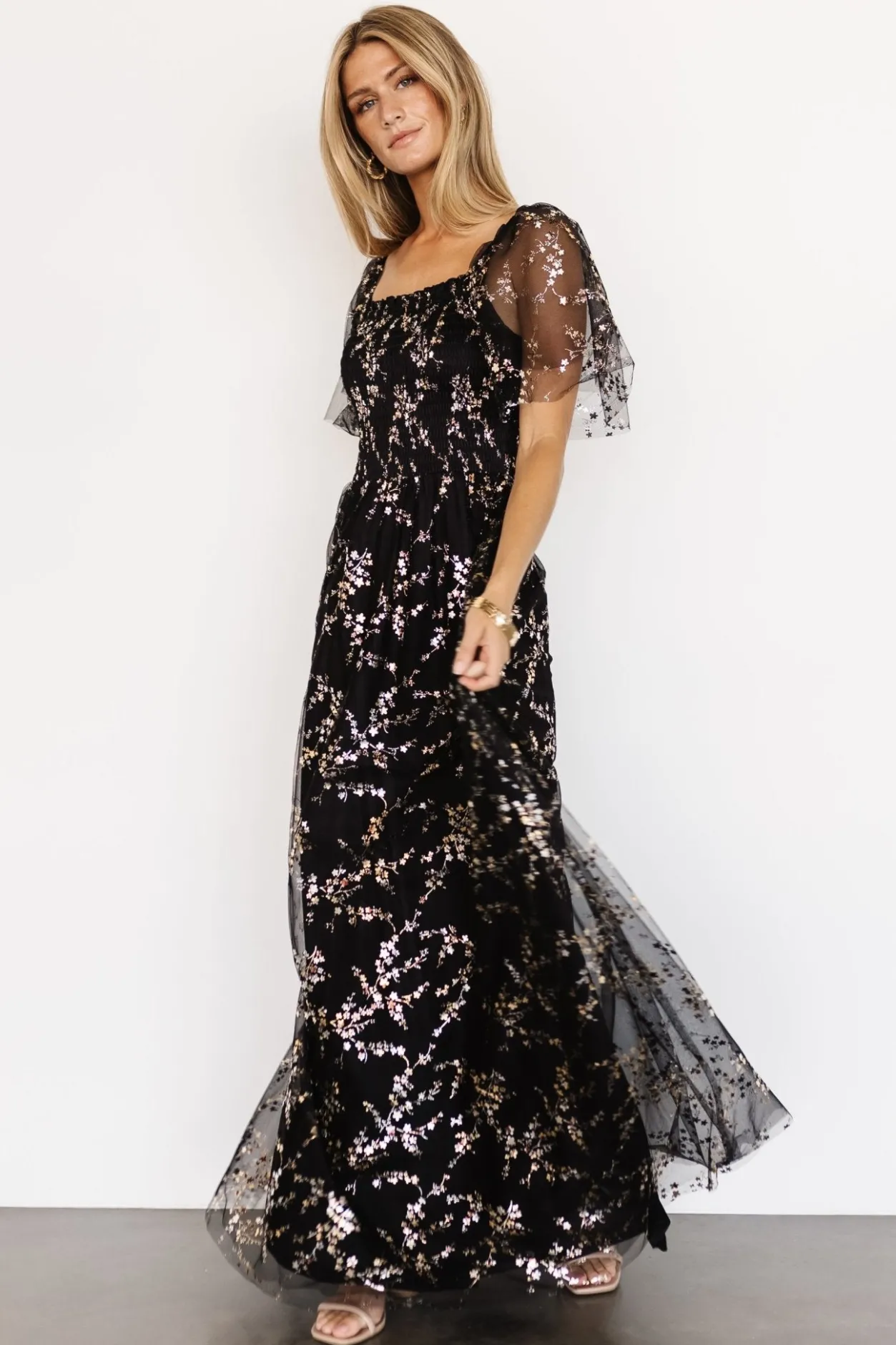 Clearance Baltic Born Cassandra Tulle Maxi Dress | Metallic Black MetallicBlack