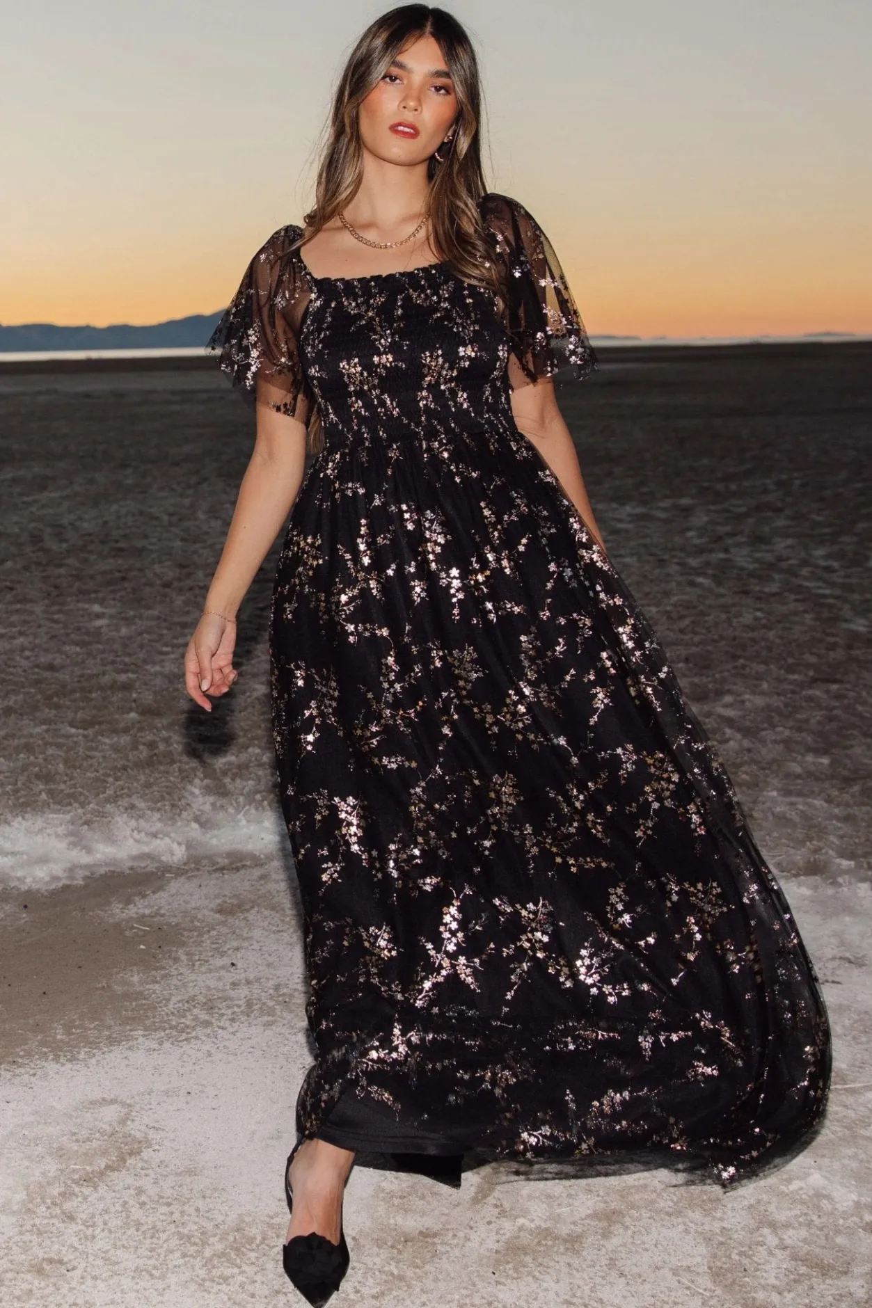 Clearance Baltic Born Cassandra Tulle Maxi Dress | Metallic Black MetallicBlack
