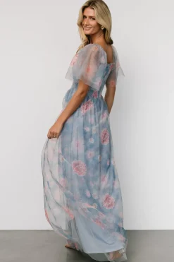 Hot Baltic Born Cassandra Tulle Maxi Dress | Light Blue + Pink Floral LightBlue+PinkFloral