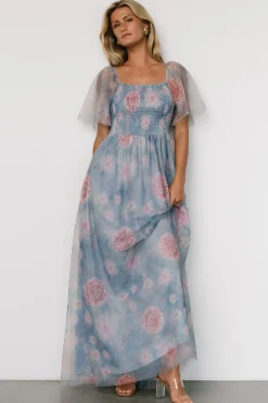 Hot Baltic Born Cassandra Tulle Maxi Dress | Light Blue + Pink Floral LightBlue+PinkFloral
