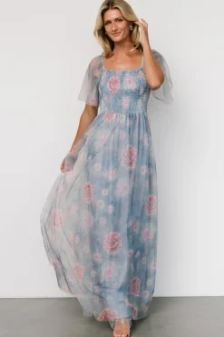 Hot Baltic Born Cassandra Tulle Maxi Dress | Light Blue + Pink Floral LightBlue+PinkFloral