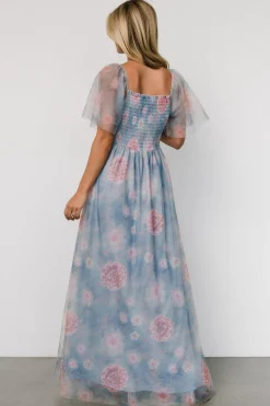 Hot Baltic Born Cassandra Tulle Maxi Dress | Light Blue + Pink Floral LightBlue+PinkFloral