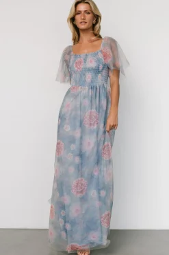 Hot Baltic Born Cassandra Tulle Maxi Dress | Light Blue + Pink Floral LightBlue+PinkFloral