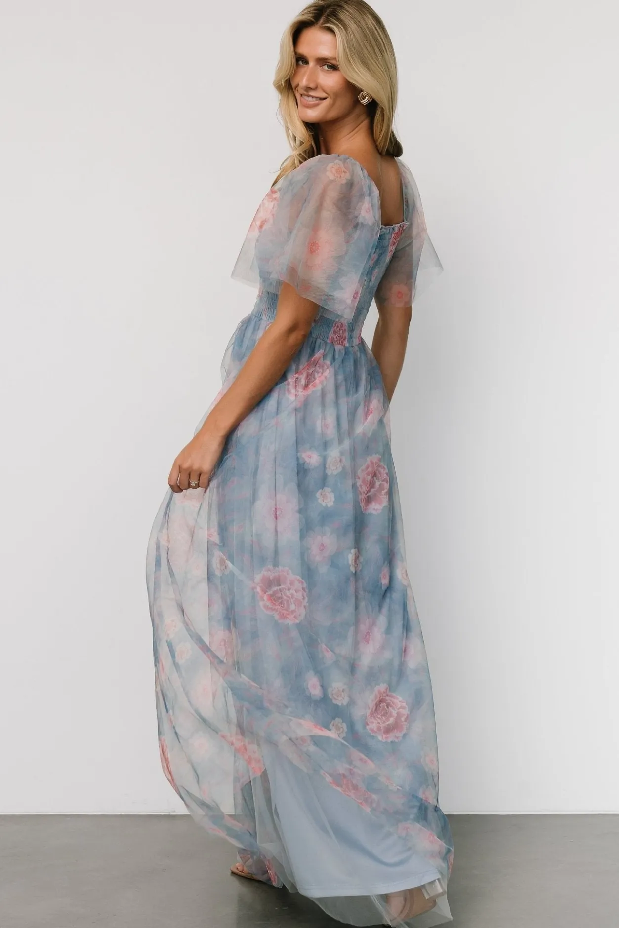 Hot Baltic Born Cassandra Tulle Maxi Dress | Light Blue + Pink Floral LightBlue+PinkFloral