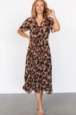 Sale Baltic Born Cassidy Pleated Midi Dress | Brown Floral BrownFloral
