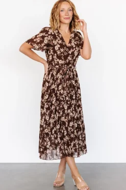 Sale Baltic Born Cassidy Pleated Midi Dress | Brown Floral BrownFloral