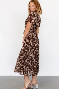 Sale Baltic Born Cassidy Pleated Midi Dress | Brown Floral BrownFloral