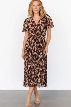 Sale Baltic Born Cassidy Pleated Midi Dress | Brown Floral BrownFloral