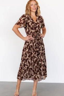 Sale Baltic Born Cassidy Pleated Midi Dress | Brown Floral BrownFloral