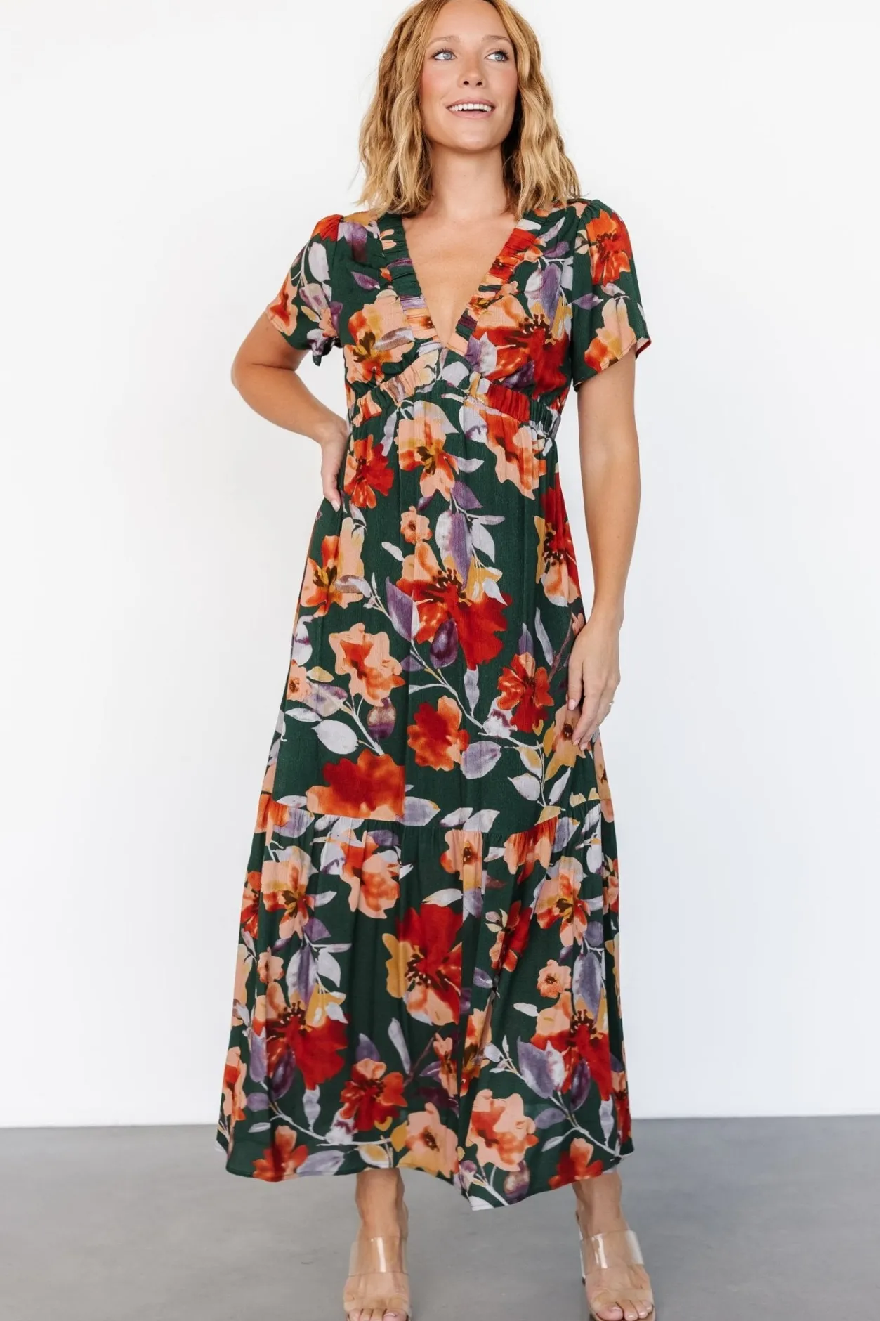 Hot Baltic Born Cassie Short Sleeve Dress | Dark Green Floral DarkGreenFloral