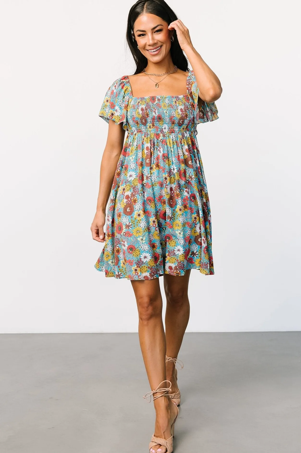 New Baltic Born Cassiopeia Back Tie Mini Dress | Light Blue Multi LightBlueMulti