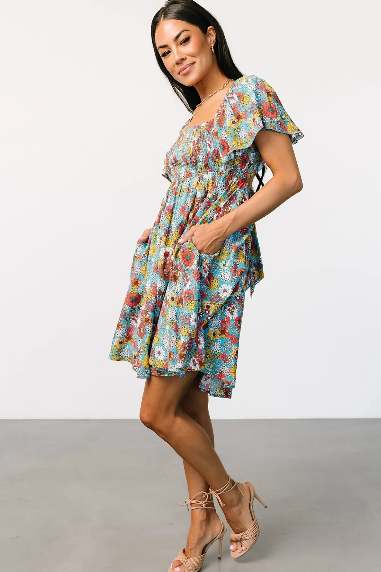 New Baltic Born Cassiopeia Back Tie Mini Dress | Light Blue Multi LightBlueMulti