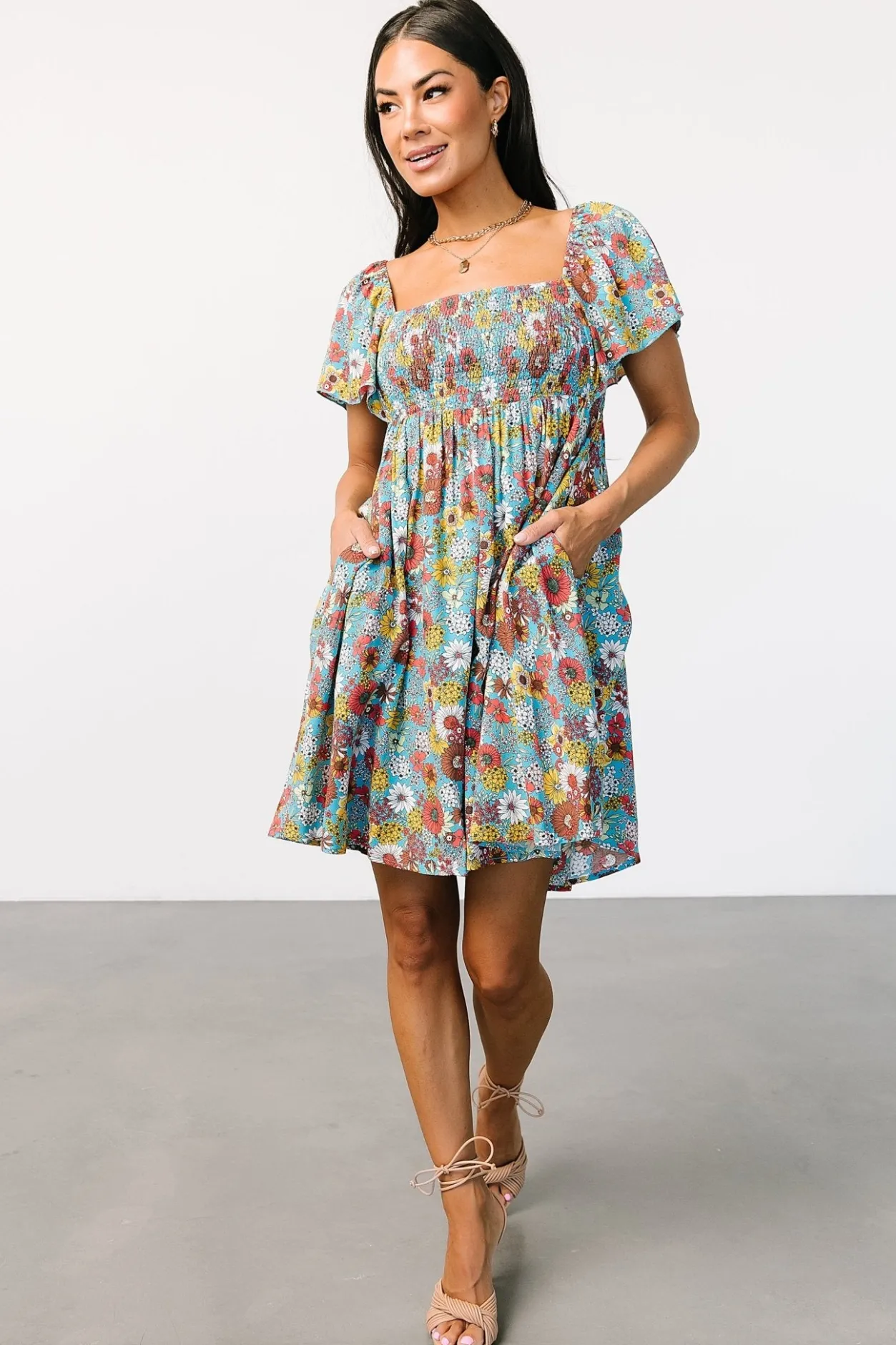 New Baltic Born Cassiopeia Back Tie Mini Dress | Light Blue Multi LightBlueMulti