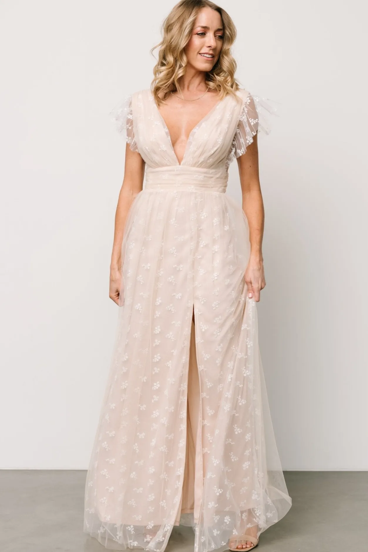 Clearance Baltic Born Caterina Tulle Maxi Dress | Natural + White Natural+White
