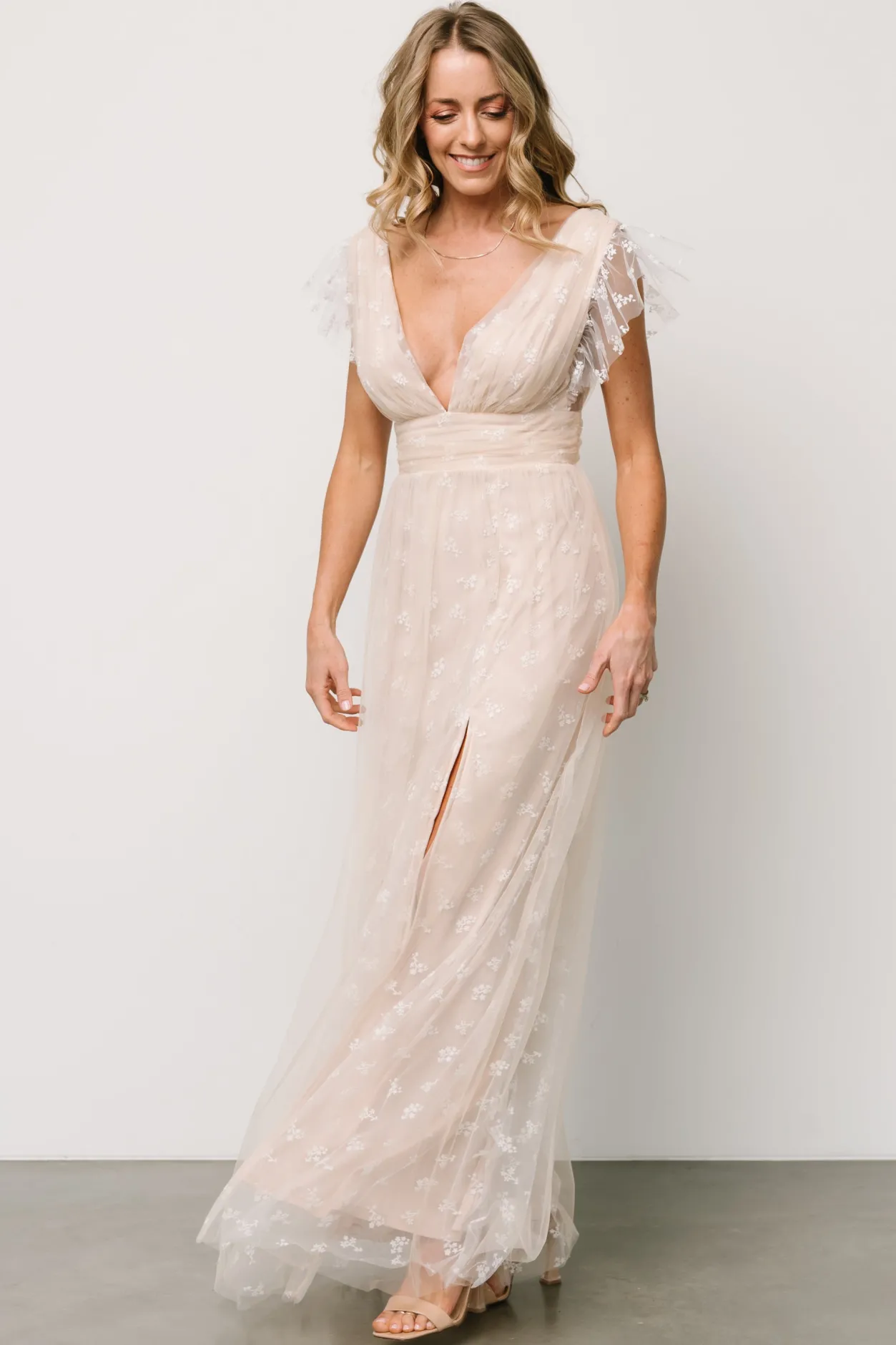 Clearance Baltic Born Caterina Tulle Maxi Dress | Natural + White Natural+White